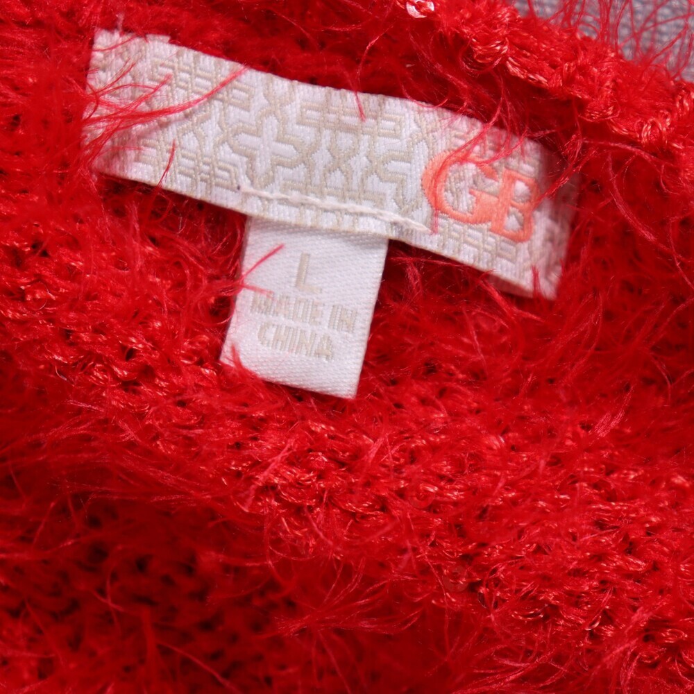 Gianni Bini Eyelash Sweater Womens L Red Sequin Accent Cozy Knit - Picture 2 of 15